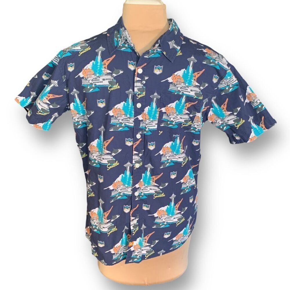 Ambsn Shirt Bumbershoot Seattle Music Festival Navy Blue Short Sleeve Button Up